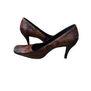 Enzo Angiolini Women's Brown Snake Skin Leather Square Toe Pump Heel Size‎ 8.5M